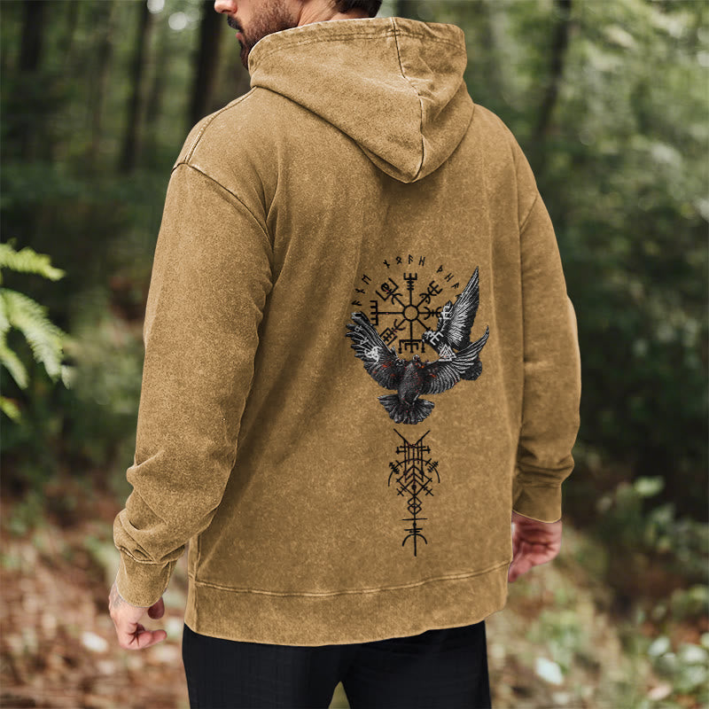 WorldNorse Viking Symbol Raven Vegvisir Washed Hoodie - image 29