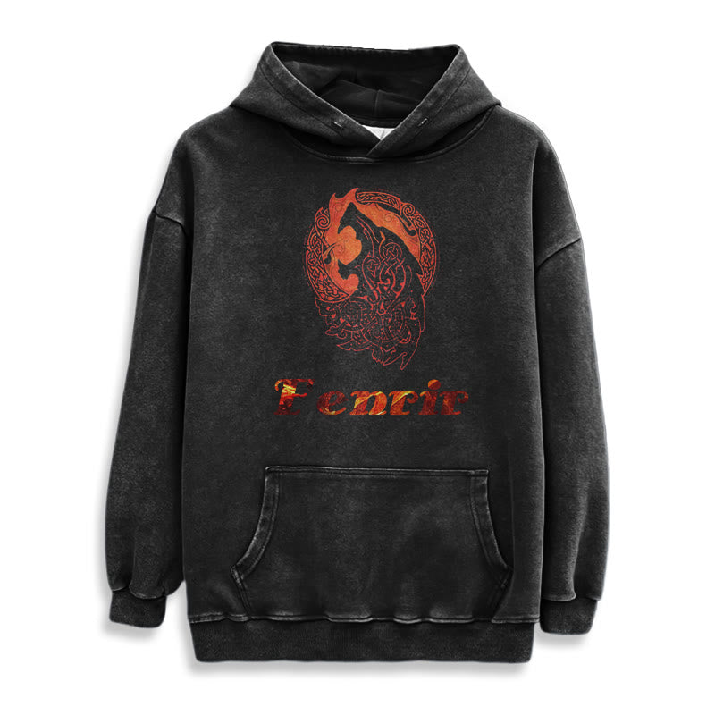 WorldNorse Fenrir Wolve Fire Washed Hoodie - image 2