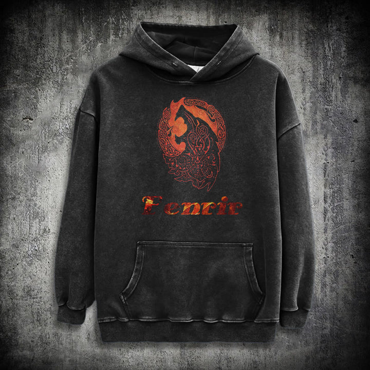 WorldNorse Fenrir Wolve Fire Washed Hoodie - Black - 3XL - image 0