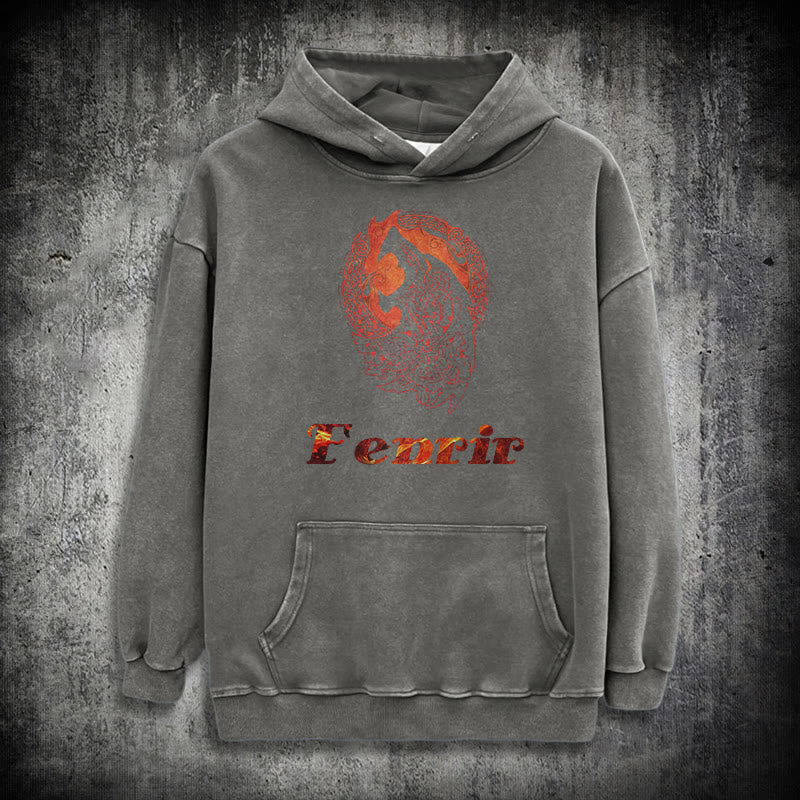 WorldNorse Fenrir Wolve Fire Washed Hoodie - Grey - 3XL - image 12