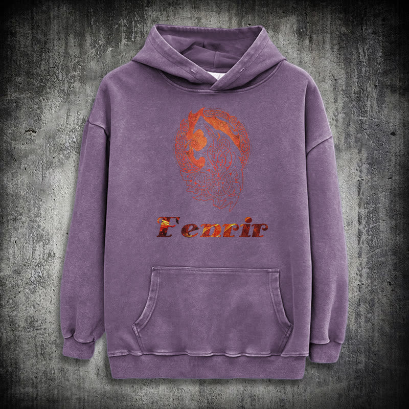 WorldNorse Fenrir Wolve Fire Washed Hoodie - Purple - 3XL - image 33