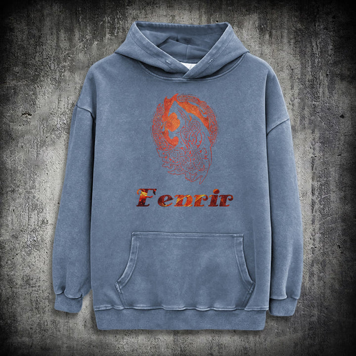 WorldNorse Fenrir Wolve Fire Washed Hoodie - Blue - 3XL - image 19