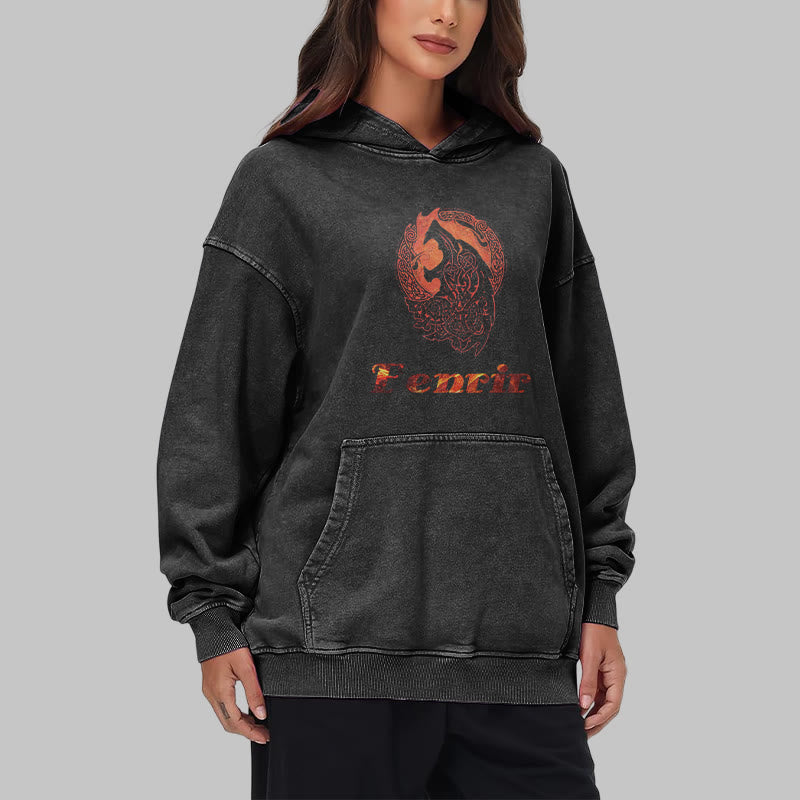 WorldNorse Fenrir Wolve Fire Washed Hoodie - image 8