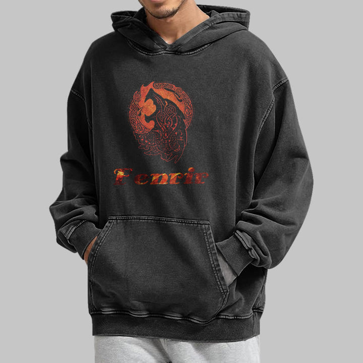 WorldNorse Fenrir Wolve Fire Washed Hoodie - image 4