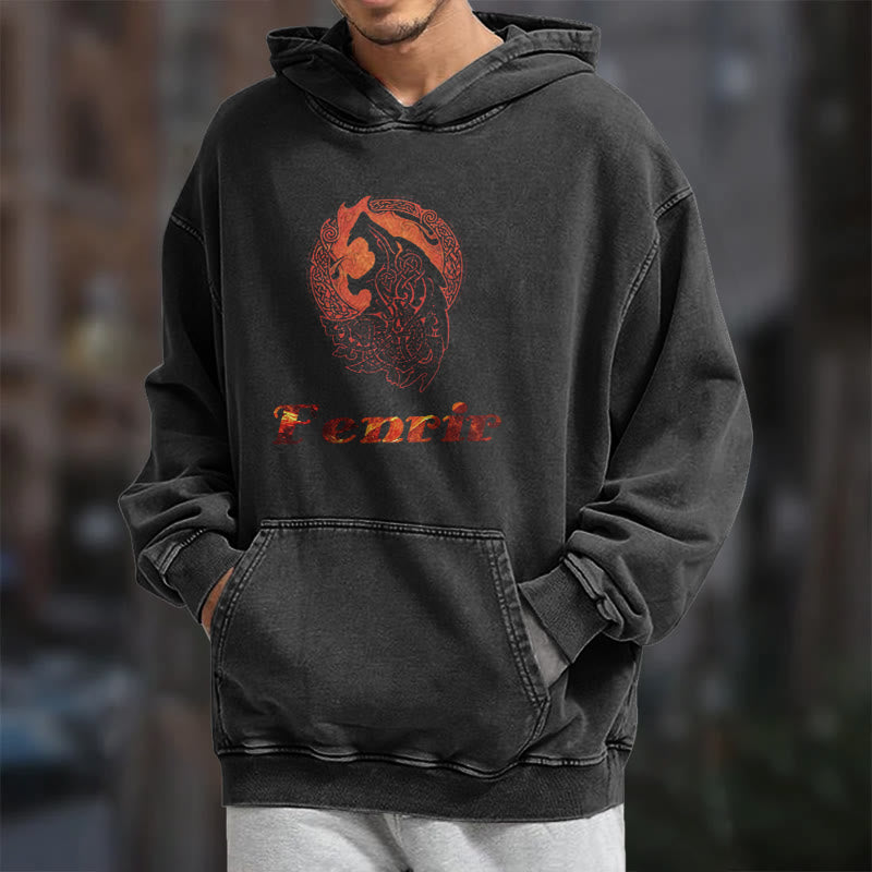WorldNorse Fenrir Wolve Fire Washed Hoodie - image 7