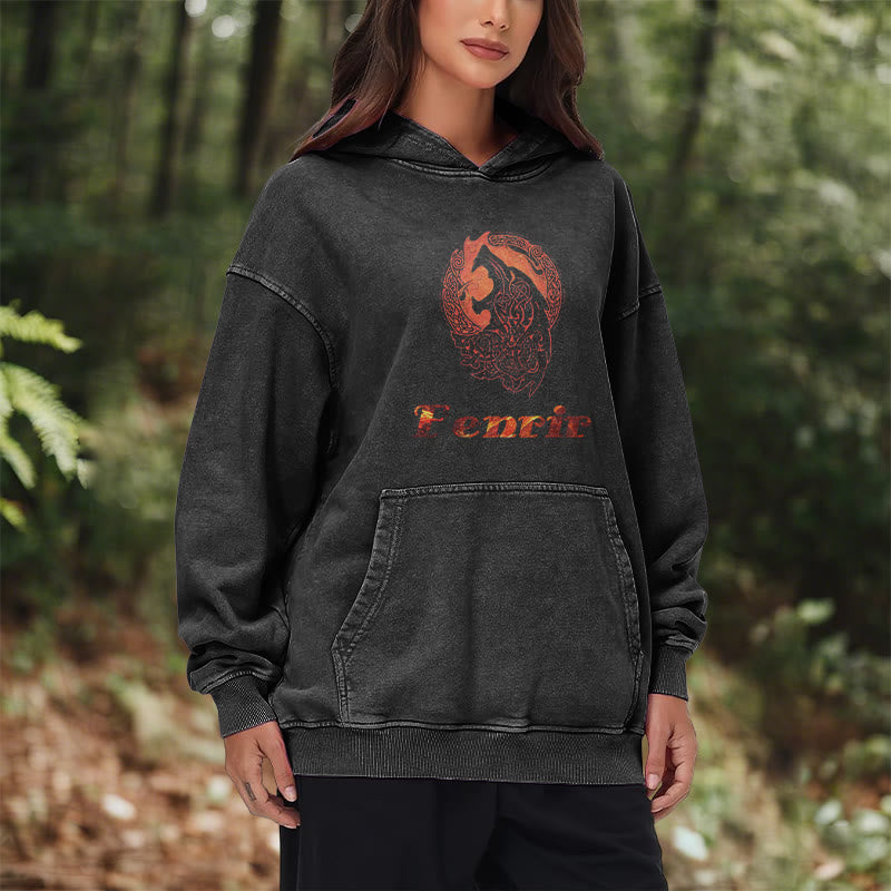 WorldNorse Fenrir Wolve Fire Washed Hoodie - image 10