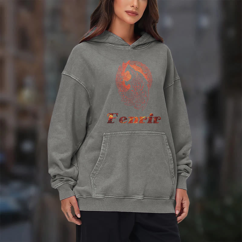 WorldNorse Fenrir Wolve Fire Washed Hoodie - image 17