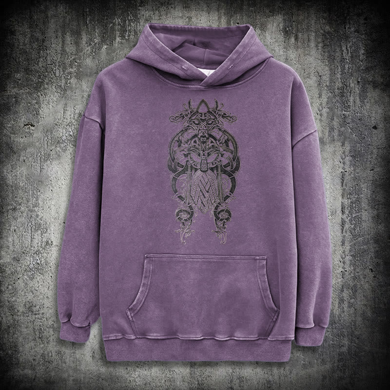 WorldNorse Odin Thor's Hammer Double-Sided Washed Hoodie - Purple - 3XL - image 34