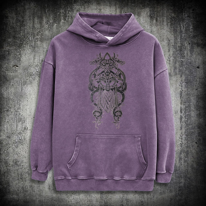 WorldNorse Odin Thor's Hammer Double-Sided Washed Hoodie - Purple - 3XL - image 34