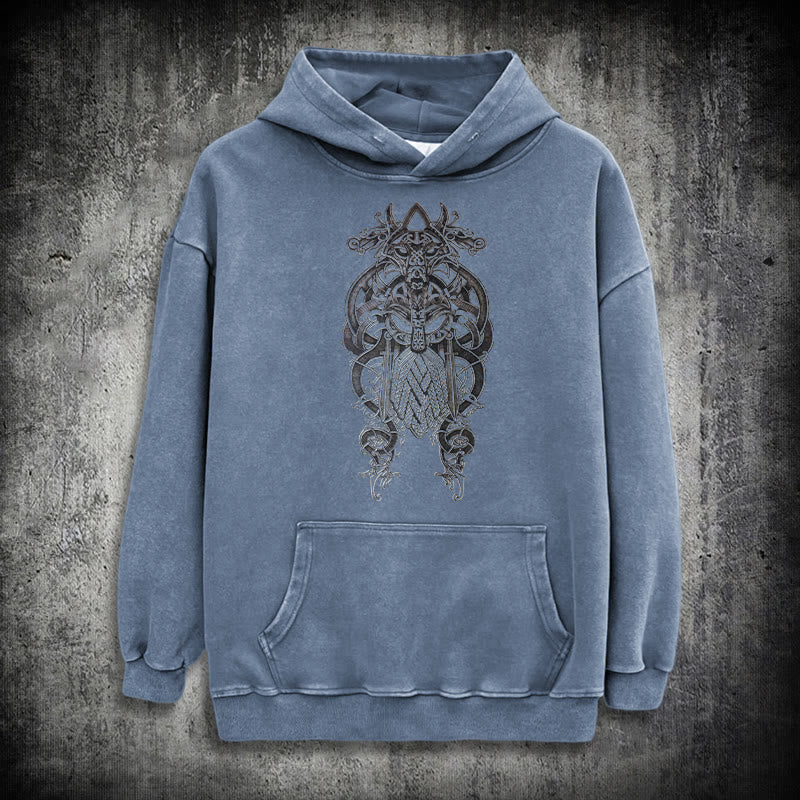 WorldNorse Odin Thor's Hammer Double-Sided Washed Hoodie - Blue - 3XL - image 22