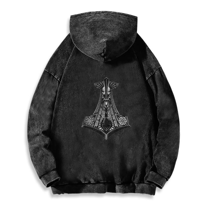 WorldNorse Odin Thor's Hammer Double-Sided Washed Hoodie - image 5