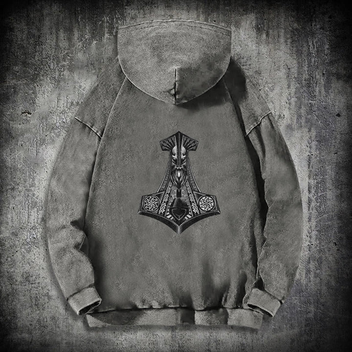 WorldNorse Odin Thor's Hammer Double-Sided Washed Hoodie - image 17