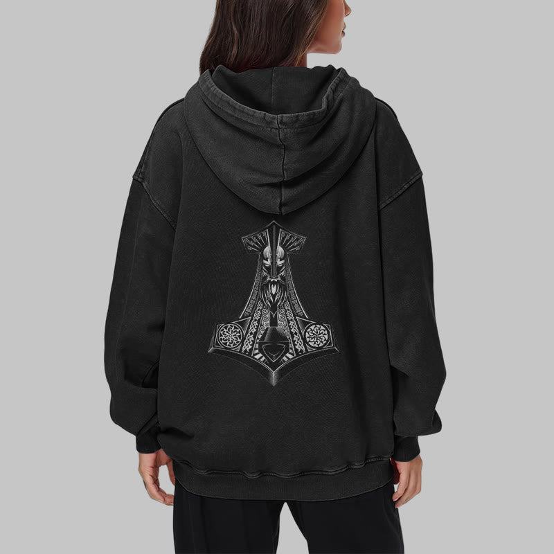 WorldNorse Odin Thor's Hammer Double-Sided Washed Hoodie - image 13