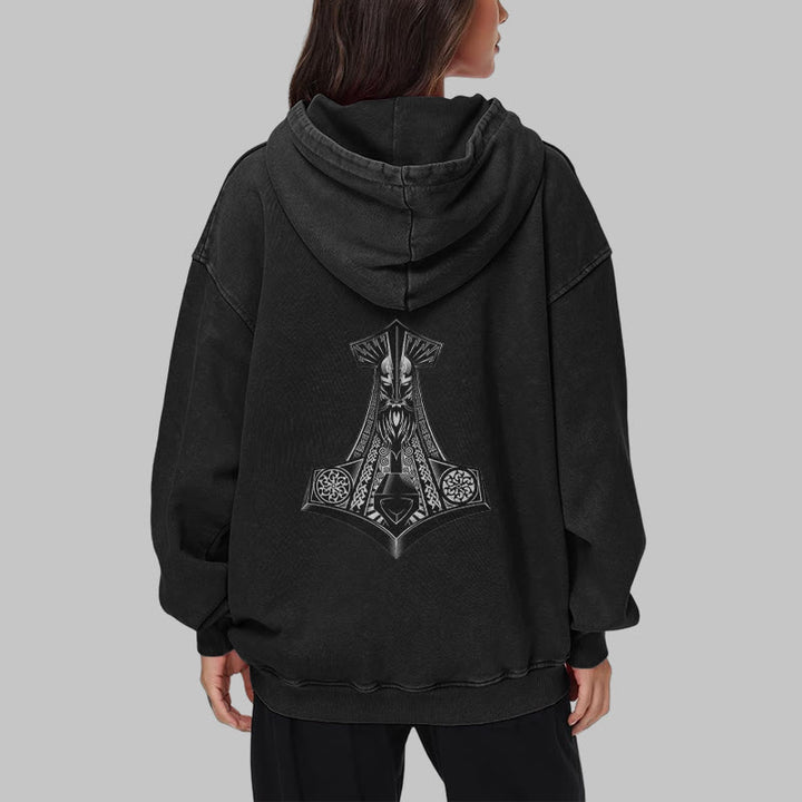 WorldNorse Odin Thor's Hammer Double-Sided Washed Hoodie - image 13