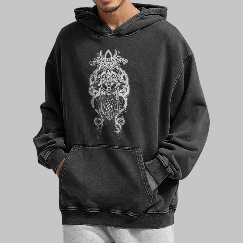 WorldNorse Odin Thor's Hammer Double-Sided Washed Hoodie - image 6