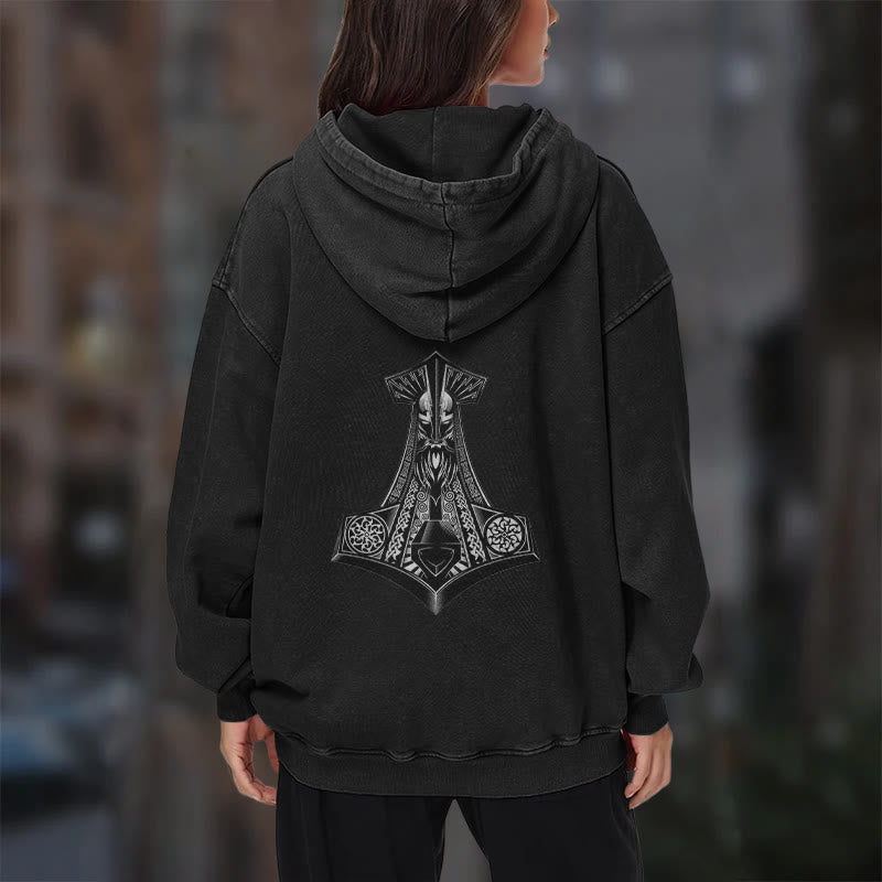 WorldNorse Odin Thor's Hammer Double-Sided Washed Hoodie - image 15