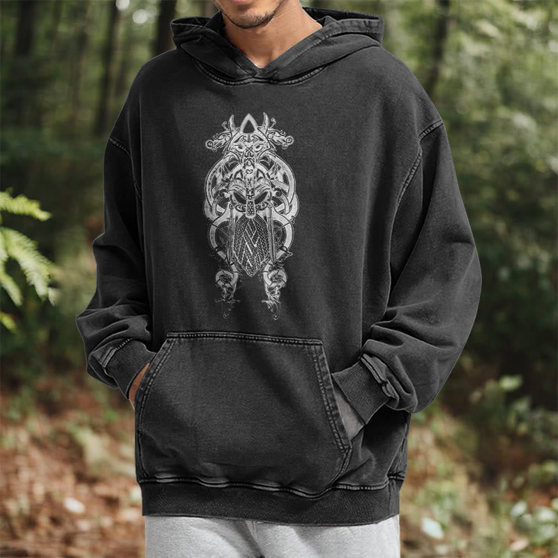 WorldNorse Odin Thor's Hammer Double-Sided Washed Hoodie - image 8
