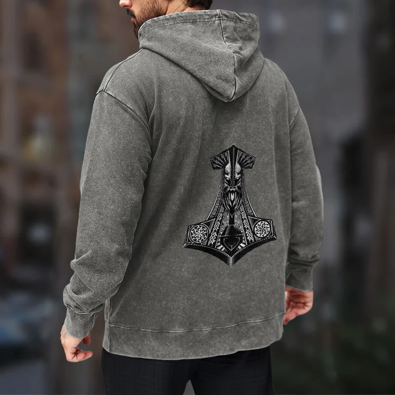 WorldNorse Odin Thor's Hammer Double-Sided Washed Hoodie - image 19