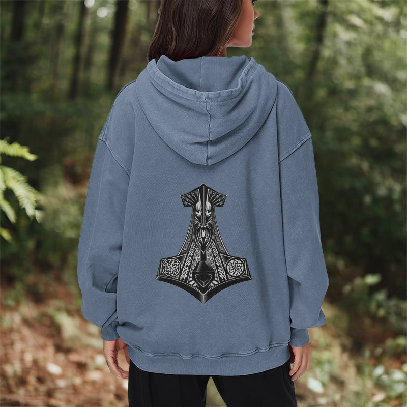 WorldNorse Odin Thor's Hammer Double-Sided Washed Hoodie - image 27