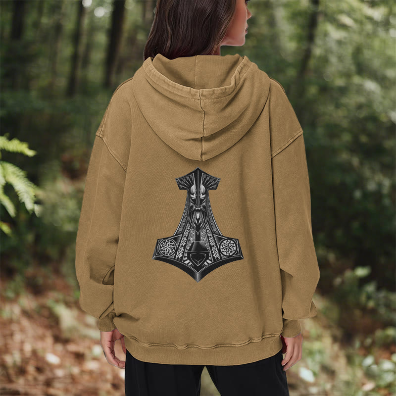 WorldNorse Odin Thor's Hammer Double-Sided Washed Hoodie - image 33