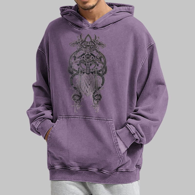 WorldNorse Odin Thor's Hammer Double-Sided Washed Hoodie - image 36