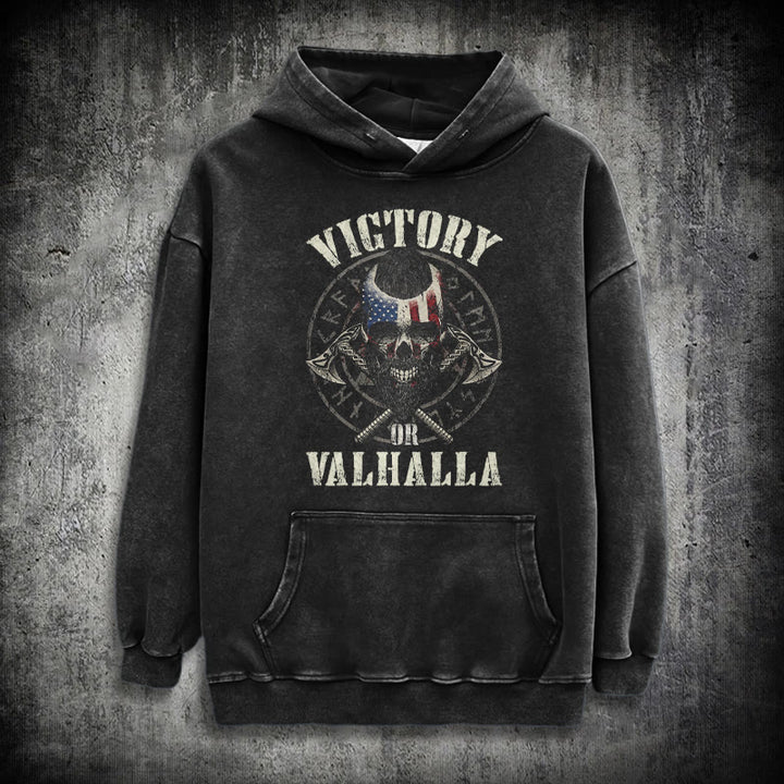 WorldNorse Victory Or Valhalla Warrior Washed Hoodie - Black - 3XL - image 0