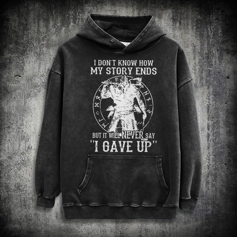 WorldNorse It Will Never Say ''I Gave Up'' Washed Hoodie - Black - 3XL - image 0