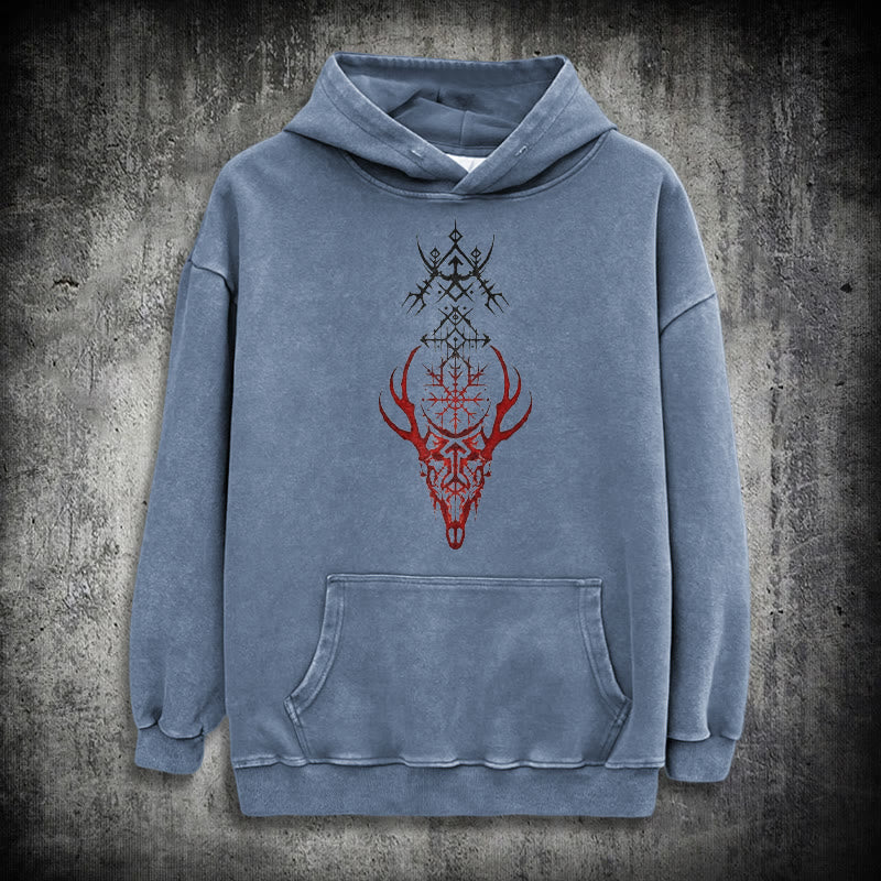 WorldNorse Viking Helm Of Awe Print Washed Hoodie - Blue - 3XL - image 19