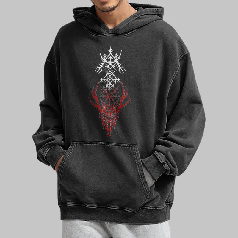 WorldNorse Viking Helm Of Awe Print Washed Hoodie - image 4