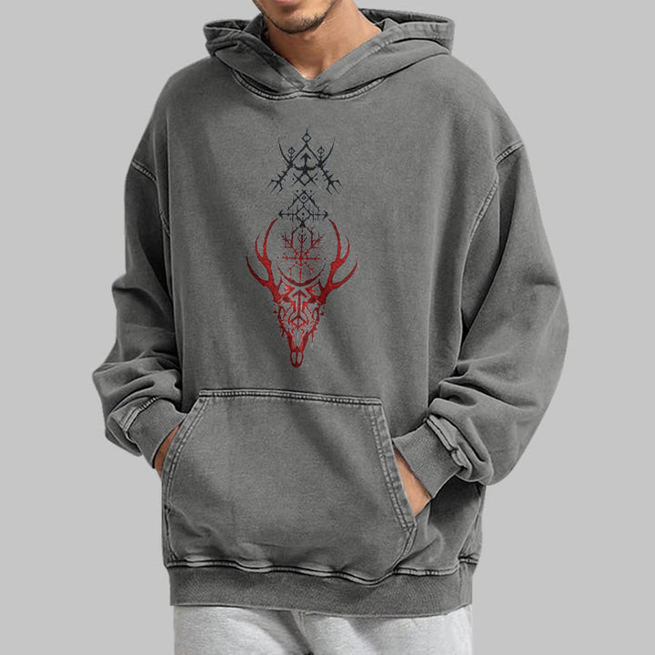 WorldNorse Viking Helm Of Awe Print Washed Hoodie