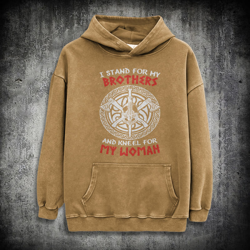 WorldNorse Viking Standbrothers Washed Hoodie - Khaki - 3XL - image 26