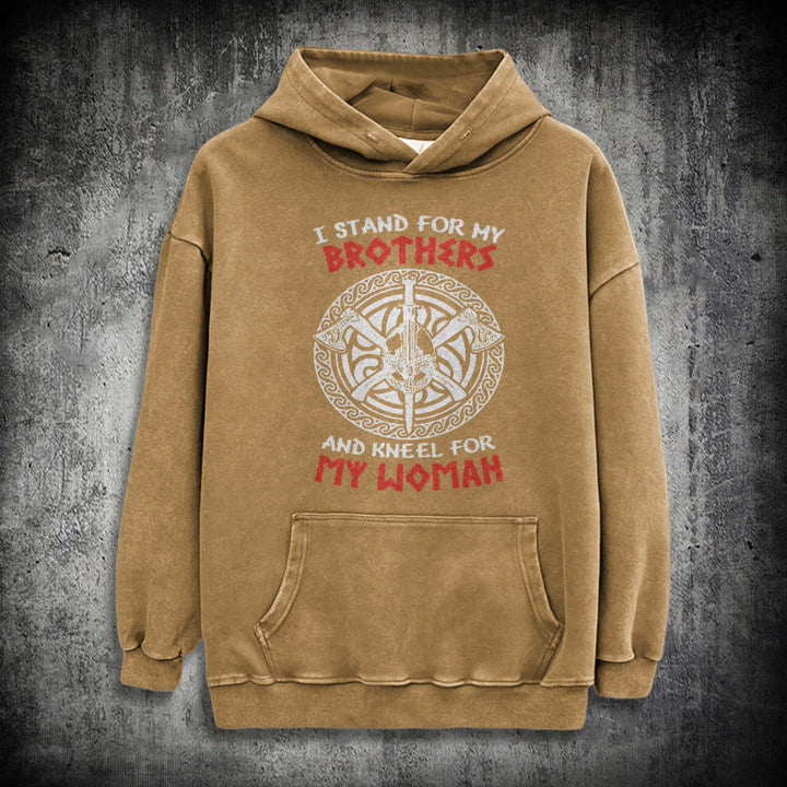 WorldNorse Viking Standbrothers Washed Hoodie - Khaki - 3XL - image 26