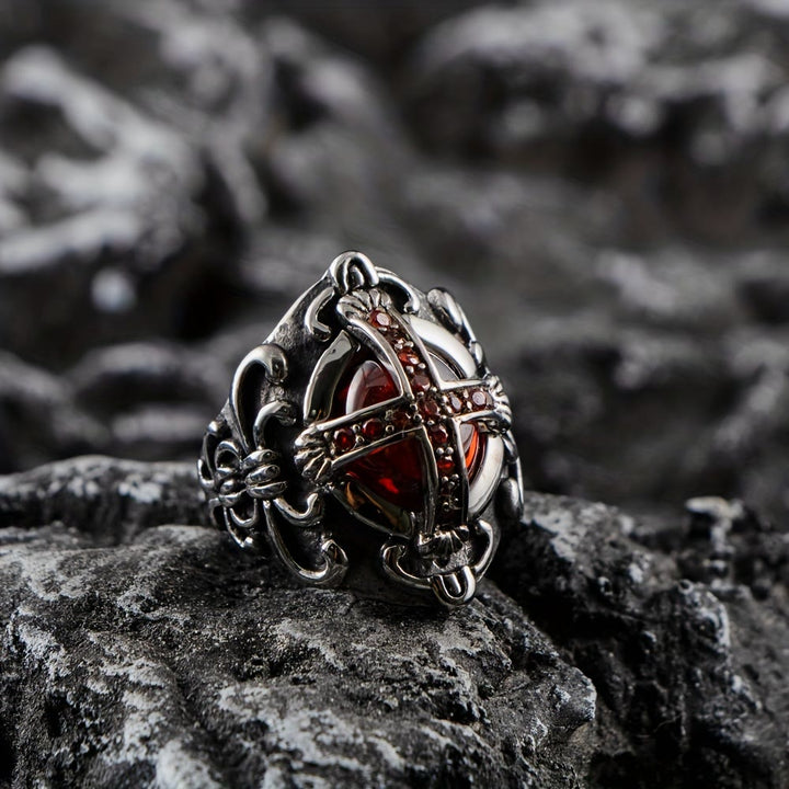 WorldNorse Gothic Red Stone Cross Ring - UK Size Z+1（US 14) - image 0