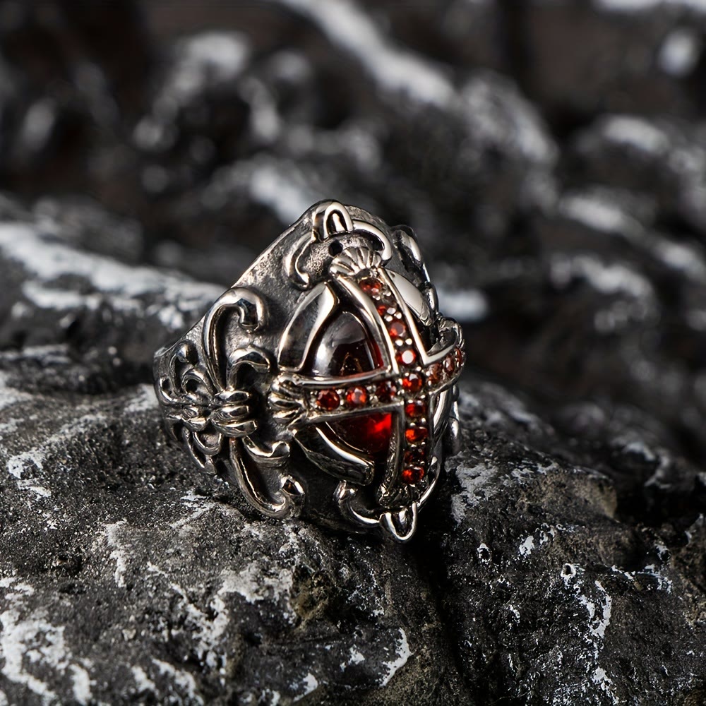 WorldNorse Gothic Red Stone Cross Ring - image 1