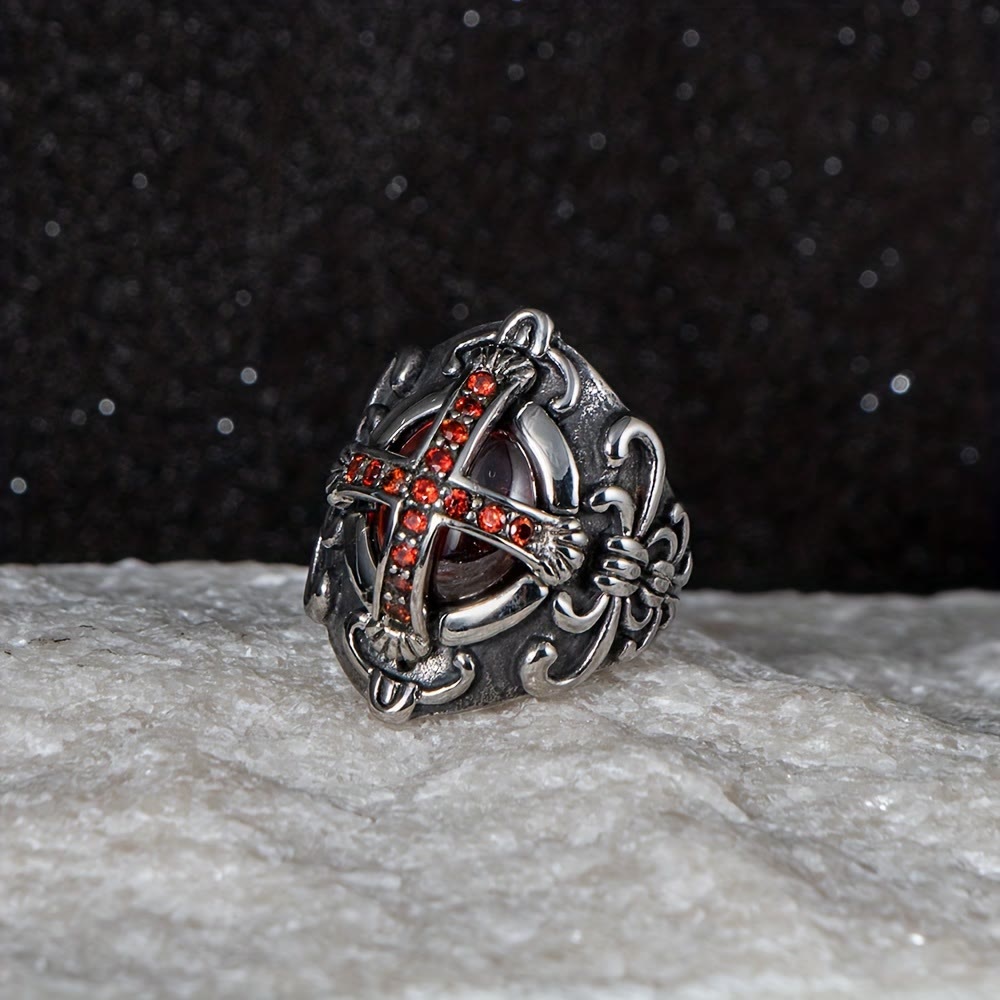 WorldNorse Gothic Red Stone Cross Ring - image 3