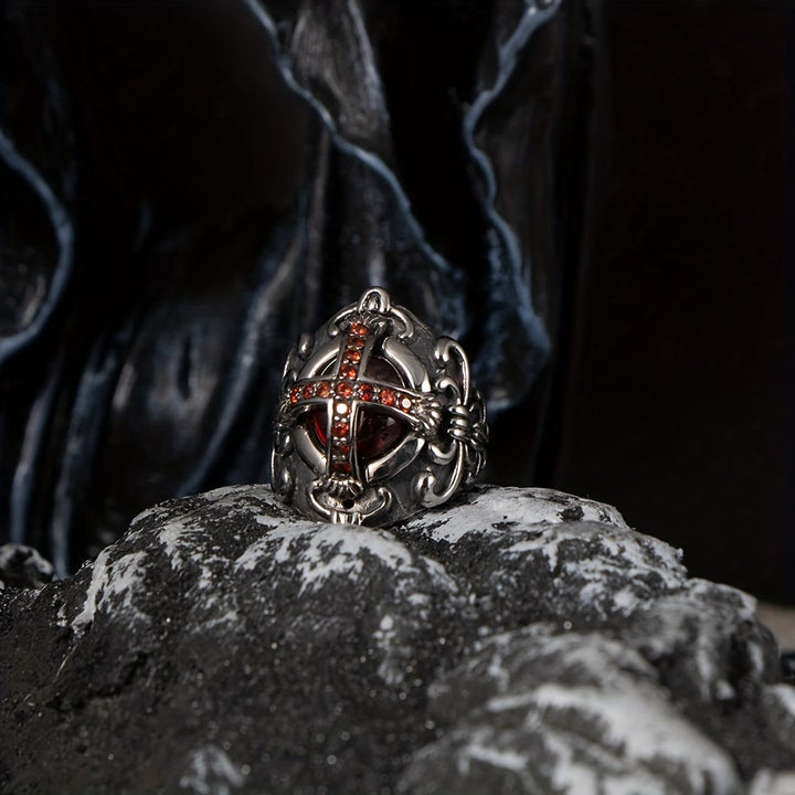 WorldNorse Gothic Red Stone Cross Ring - image 2