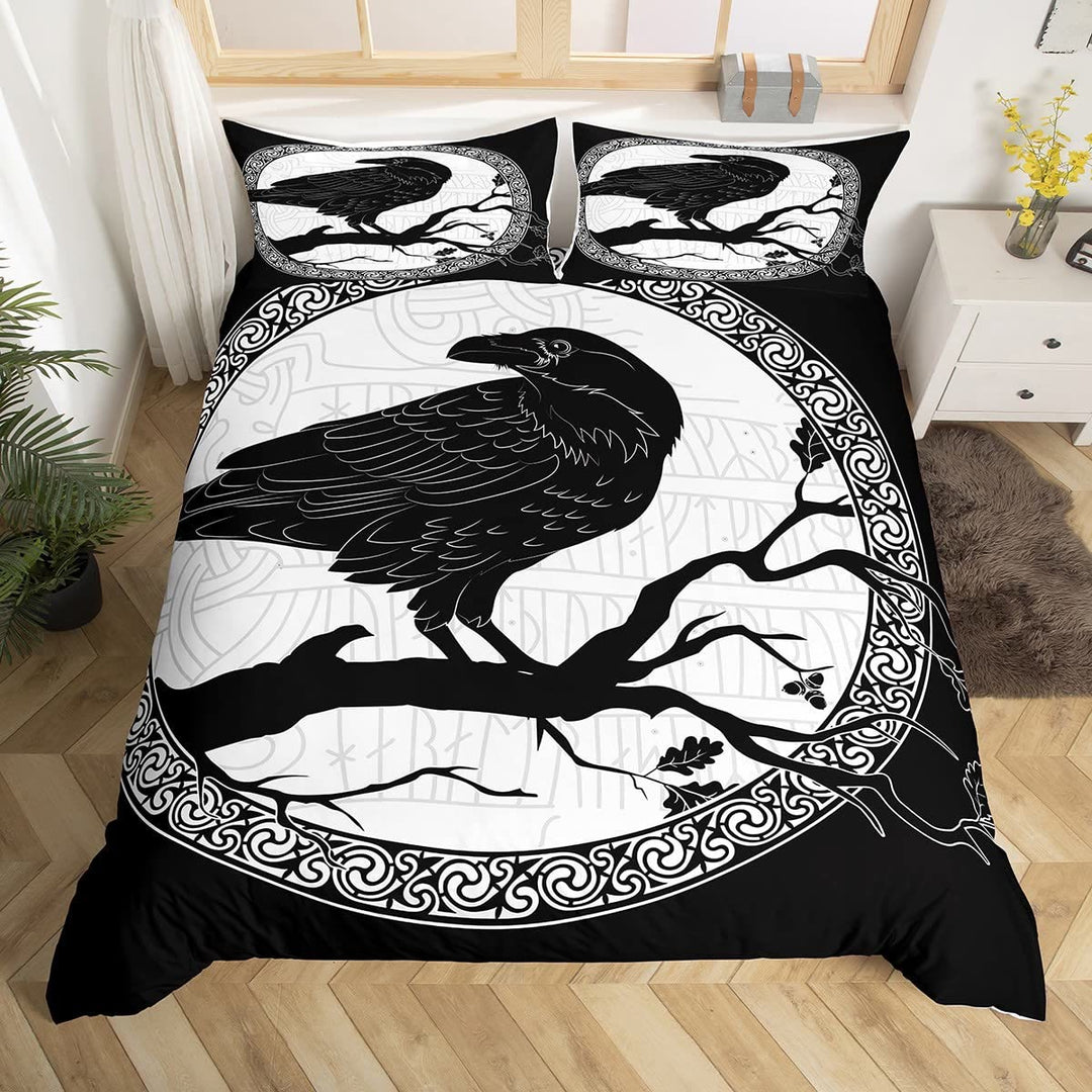 WorldNorse Raven Rune Bedding Set - Raven + Rune - 260X240cm (1 Duvet Cover + 2 Pillow Case) - image 0