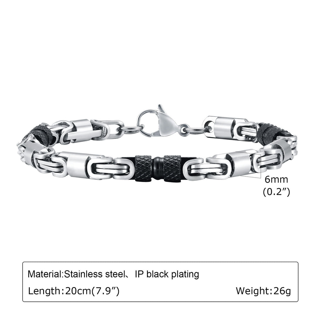 WorldNorse Link Stainless Steel Bracelet - Silver & Black 6mm*20cm - image 1