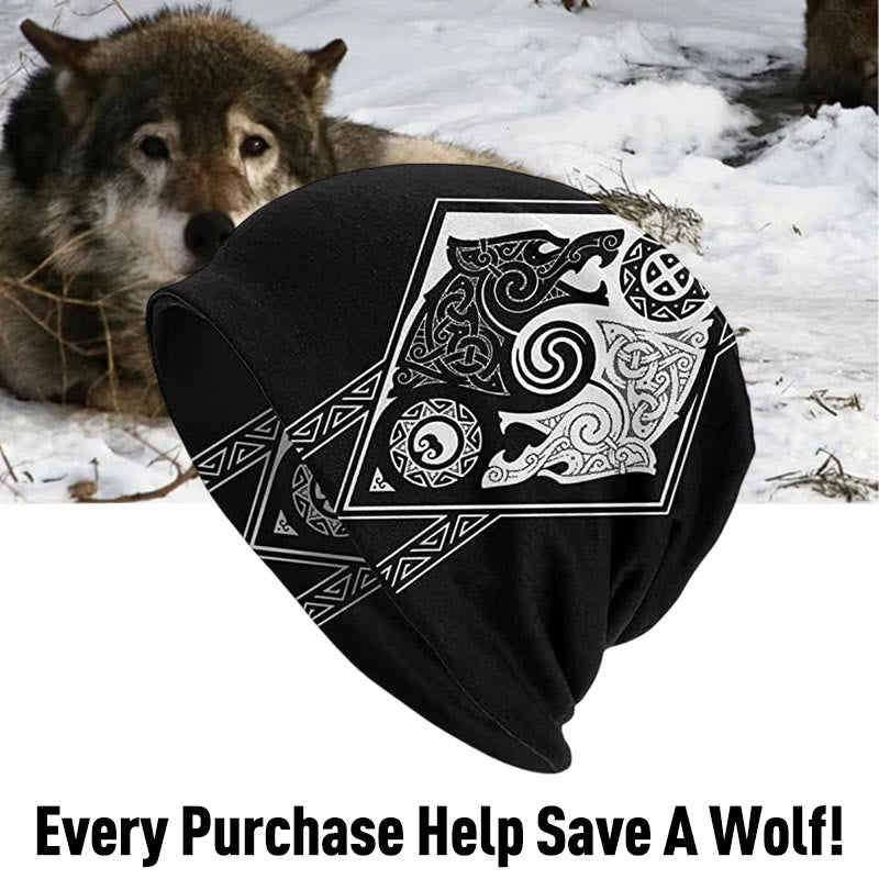 WorldNorse Wolves Celtic Gothic Beanie - Wolf & Troll Cross - image 4