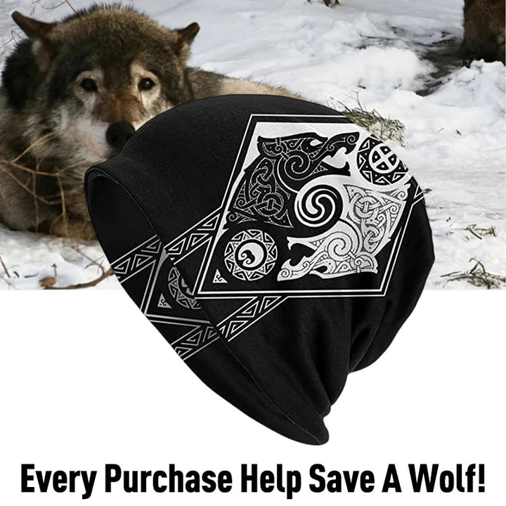 WorldNorse Wolves Celtic Gothic Beanie - Wolf & Troll Cross - image 4