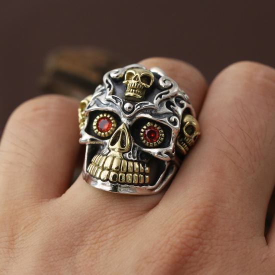 WorldNorse Gothic Dual Color Skull Inferno Ring - image 1