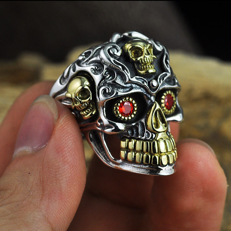 WorldNorse Gothic Dual Color Skull Inferno Ring - image 5