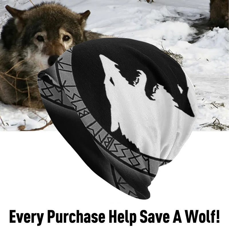WorldNorse Wolves With Odin Runes Beanie - Wolf - image 0