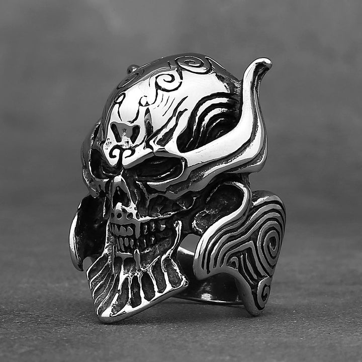 WorldNorse Ghost Head Gemstone Eye Skull Fangs Ring
