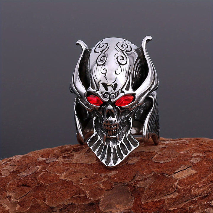 WorldNorse Ghost Head Gemstone Eye Skull Fangs Ring
