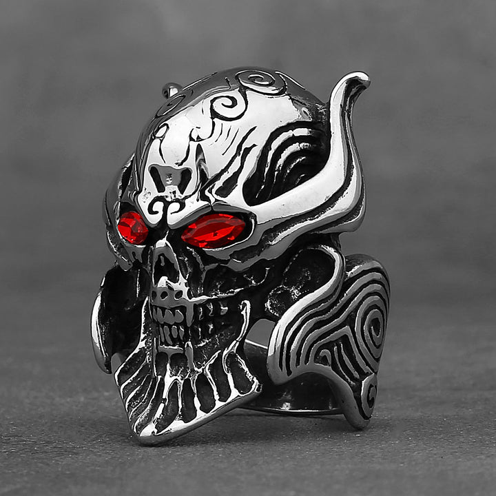 WorldNorse Ghost Head Gemstone Eye Skull Fangs Ring