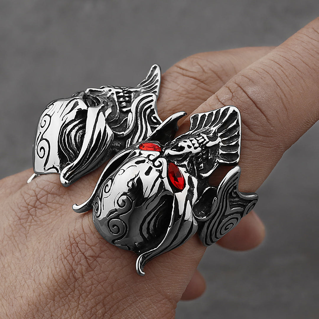 WorldNorse Ghost Head Gemstone Eye Skull Fangs Ring