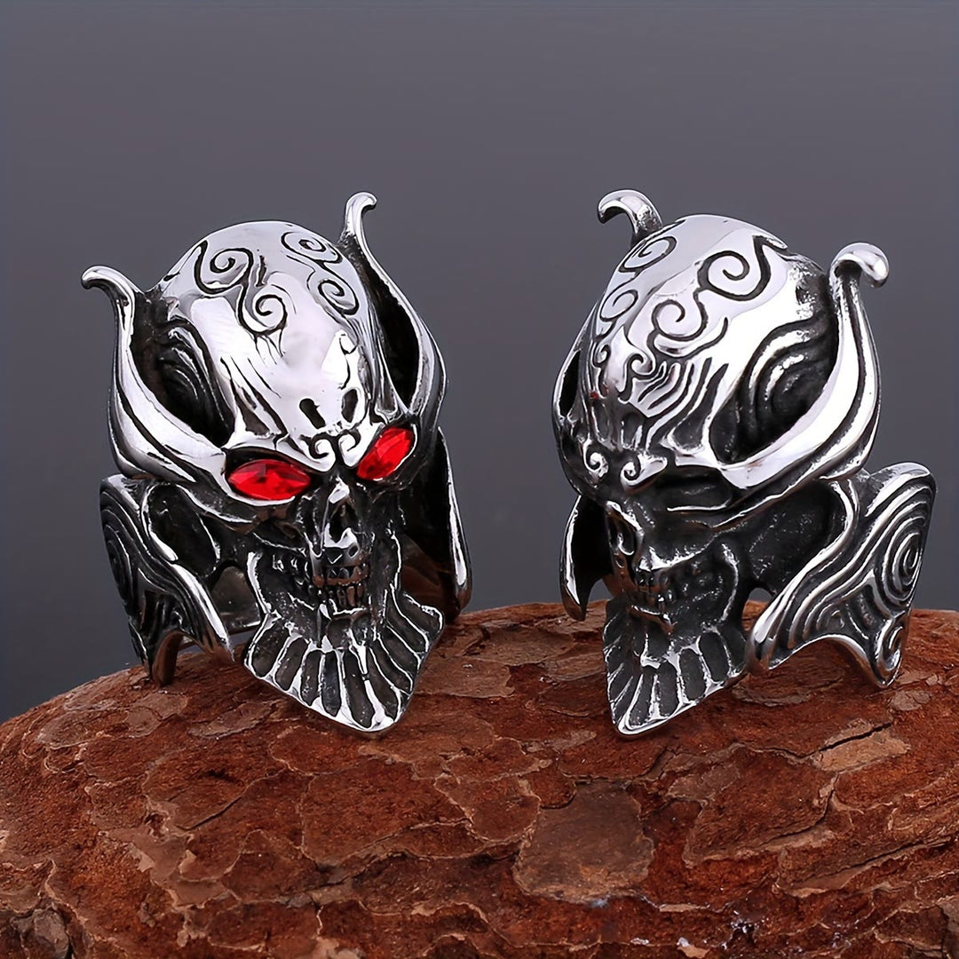 WorldNorse Ghost Head Gemstone Eye Skull Fangs Ring