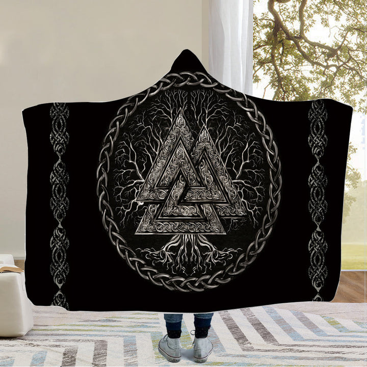 WorldNorse Raven Valknut Hooded Blanket - Valknut - 150x200cm - image 2