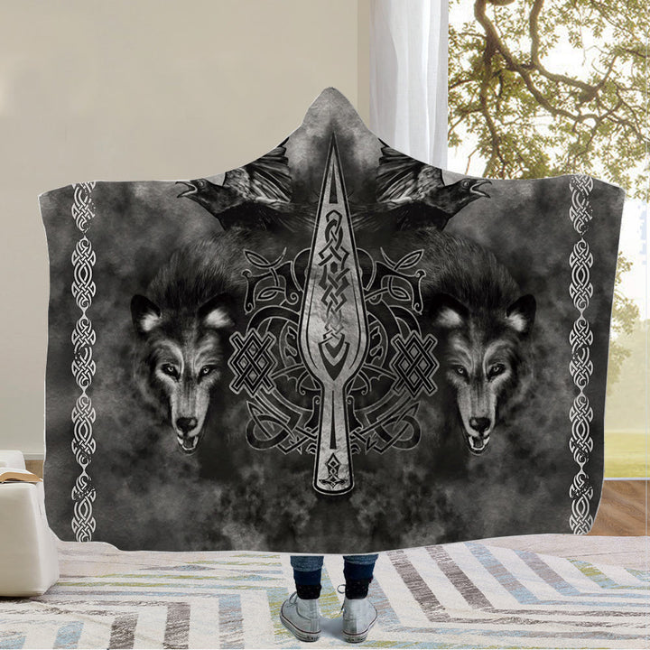 WorldNorse Raven Valknut Hooded Blanket - Wolves - 150x200cm - image 3